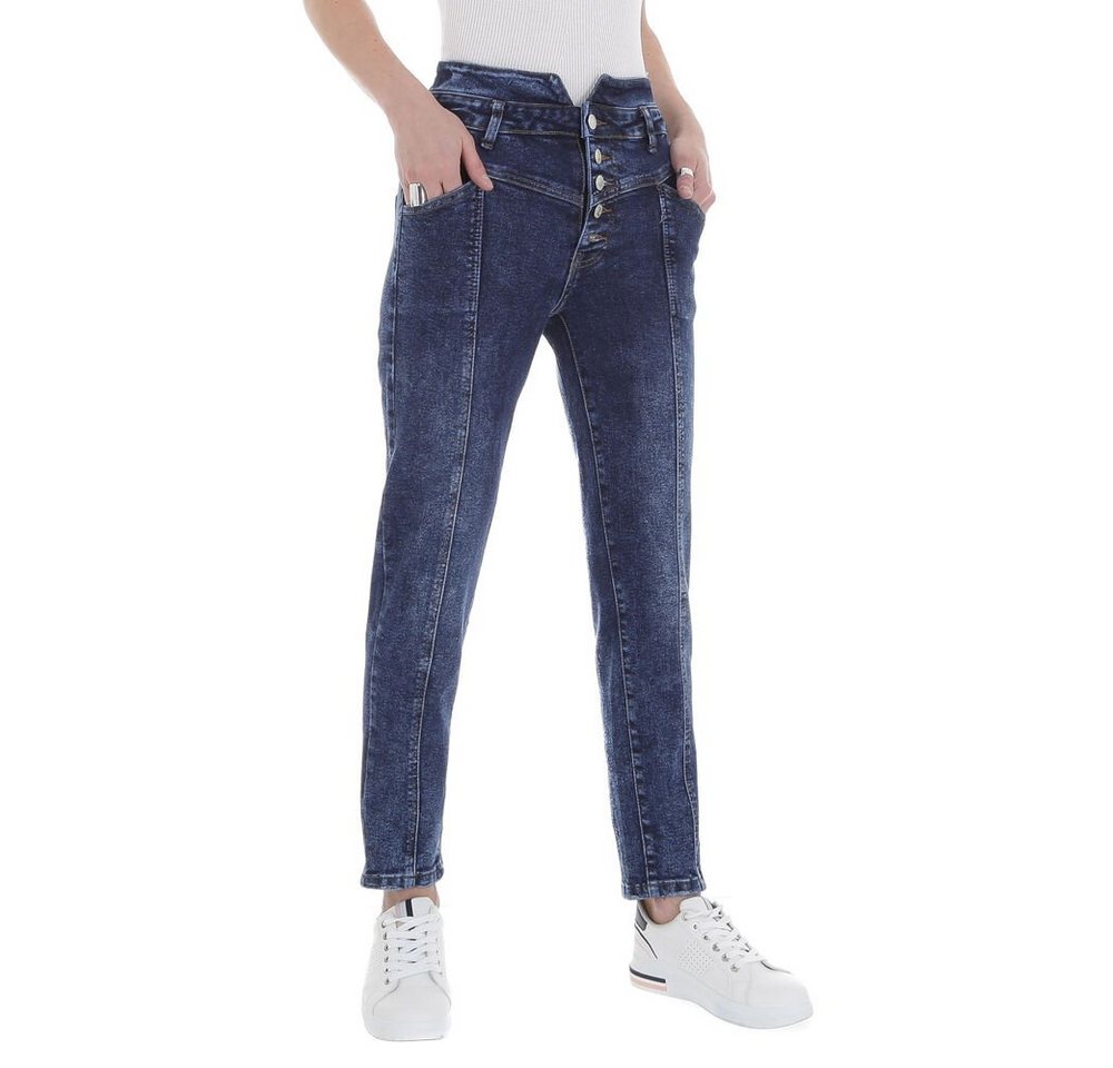 Ital-Design Mom-Jeans Damen Freizeit Used-Look Stretch High Waist Jeans in Blau von Ital-Design