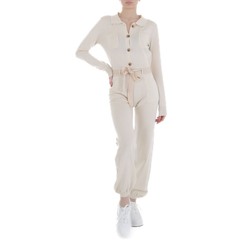 Ital-Design Overall Damen Freizeit Stretch Langer Jumpsuit in Creme von Ital-Design