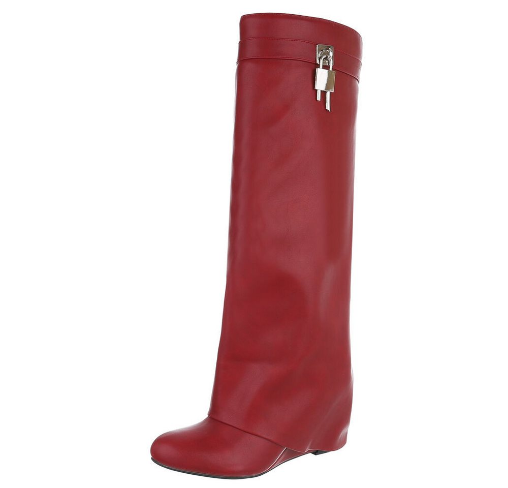 Ital-Design Overknee-Stiefel mit Blockabsatz und Zip-Verschluss Keilstiefel (90458225) Keilabsatz/Wedge Stiefel in Rot von Ital-Design