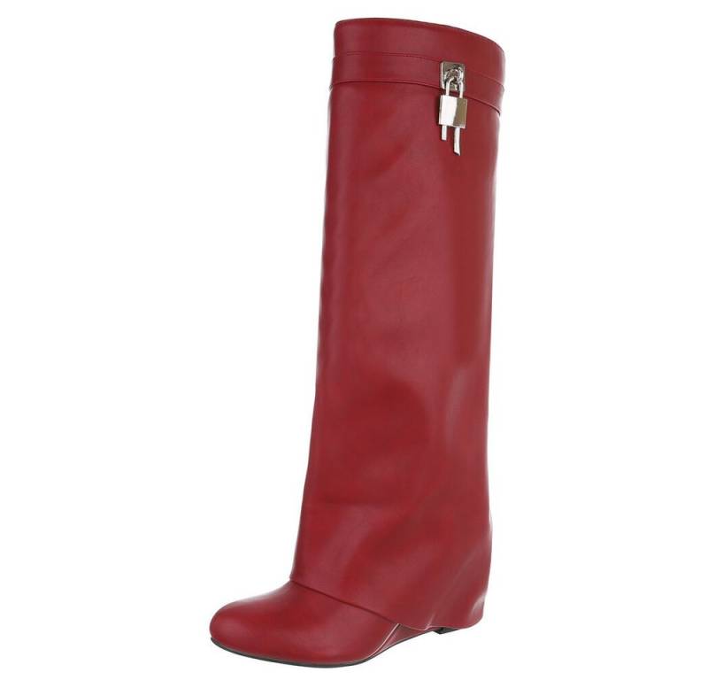 Ital-Design Overknee-Stiefel mit Blockabsatz und Zip-Verschluss Keilstiefel (90458225) Keilabsatz/Wedge Stiefel in Rot von Ital-Design