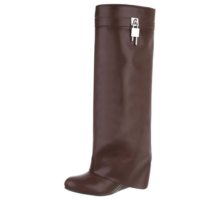 Ital-Design Overknee-Stiefel mit Blockabsatz und Zip-Verschluss Keilstiefel (90458228) Keilabsatz/Wedge Stiefel in Braun von Ital-Design