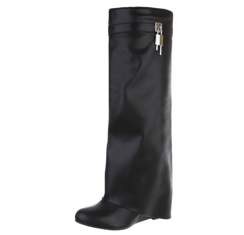 Ital-Design Overknee-Stiefel mit Blockabsatz und Zip-Verschluss Keilstiefel (90458238) Keilabsatz/Wedge Stiefel in Schwarz von Ital-Design
