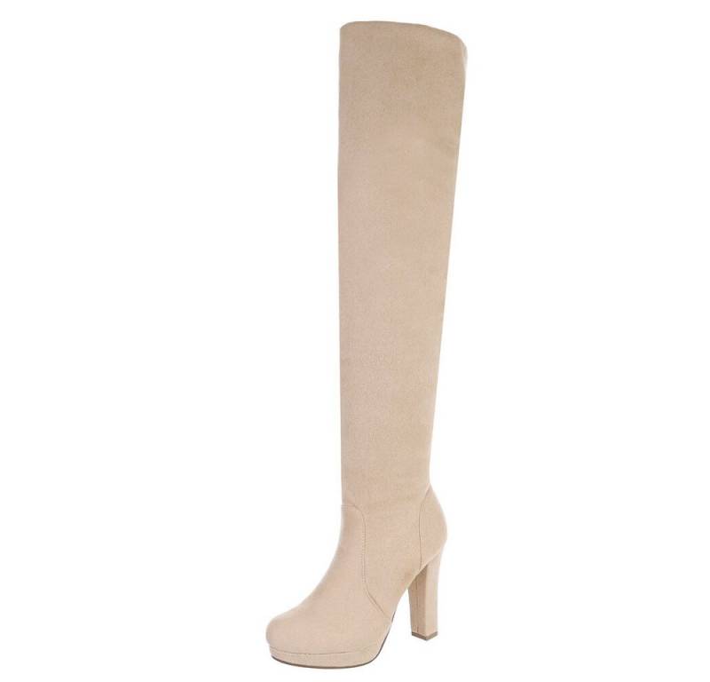 Ital-Design Overknee-Stiefel mit hohem Absatz für Damen eleganter Look Overkneestiefel (90727001) Blockabsatz Stiefel in Beige von Ital-Design