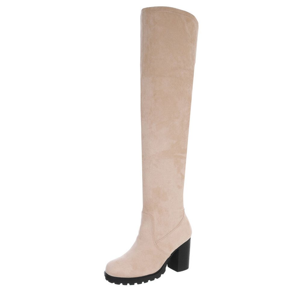 Ital-Design Overkneestiefel mit Blockabsatz für Damen, hochqualitativ Overkneestiefel (90827520) Blockabsatz Stiefel in Beige von Ital-Design