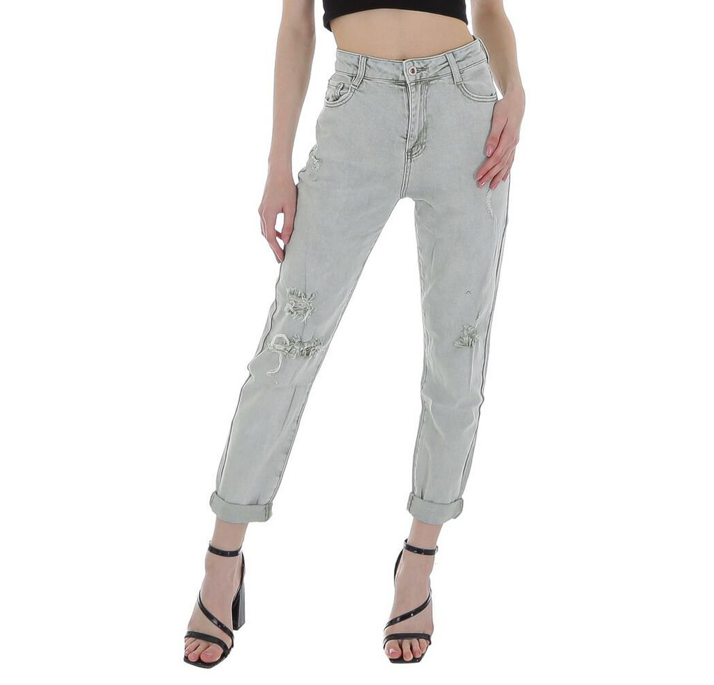 Ital-Design Relax-fit-Jeans Damen Freizeit Destroyed-Look Relaxed Fit Jeans in Hellgrün von Ital-Design