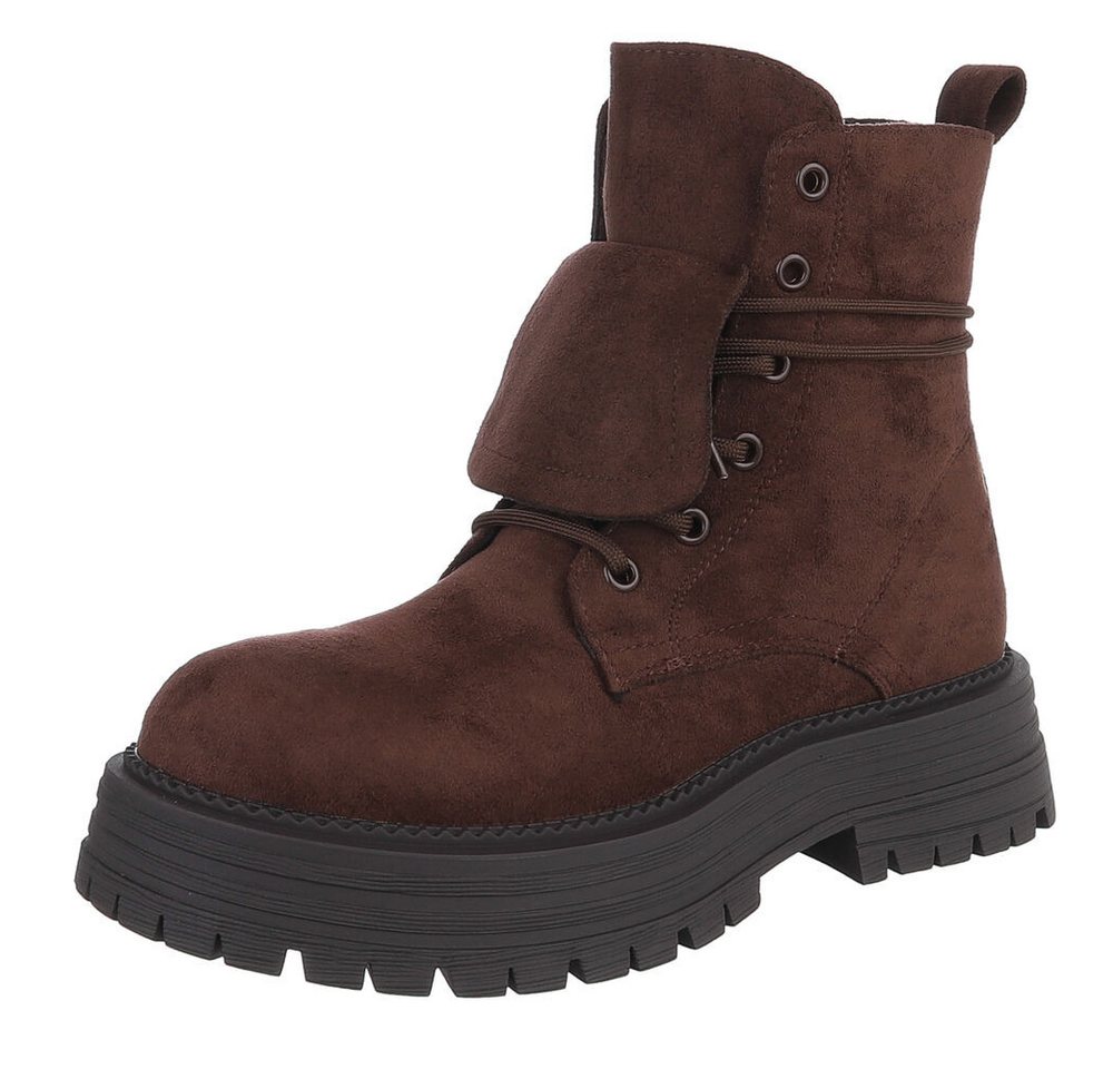 Ital-Design Robuste Damen Freizeitboots mit markanter Sohle Schnürstiefelette (90169534) Blockabsatz Stiefeletten in Braun von Ital-Design