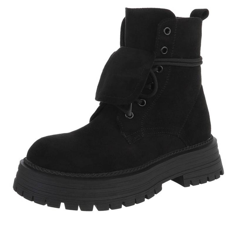 Ital-Design Robuste Damen Freizeitboots mit markanter Sohle Schnürstiefelette (90169542) Blockabsatz Stiefeletten in Schwarz von Ital-Design
