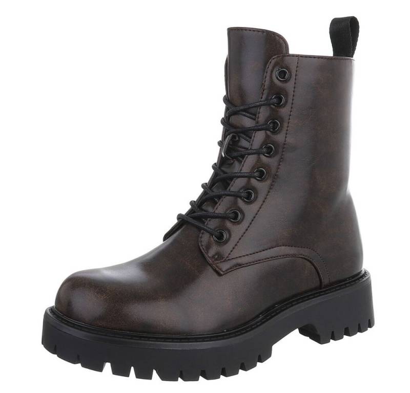 Ital-Design Robuste Damen Stiefeletten mit komfortabler Sohle Schnürstiefelette (90482429) Blockabsatz Stiefeletten in Braun von Ital-Design