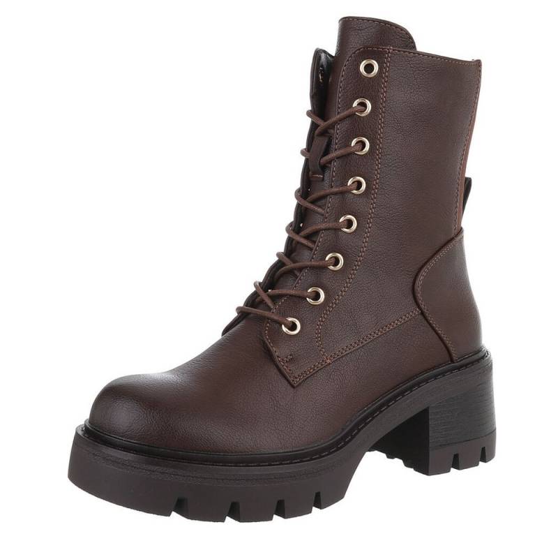 Ital-Design Robuste Stiefelette mit Schnürung für Damen – Herbst-Trend Schnürstiefelette (90152940) Blockabsatz Stiefeletten in Braun von Ital-Design
