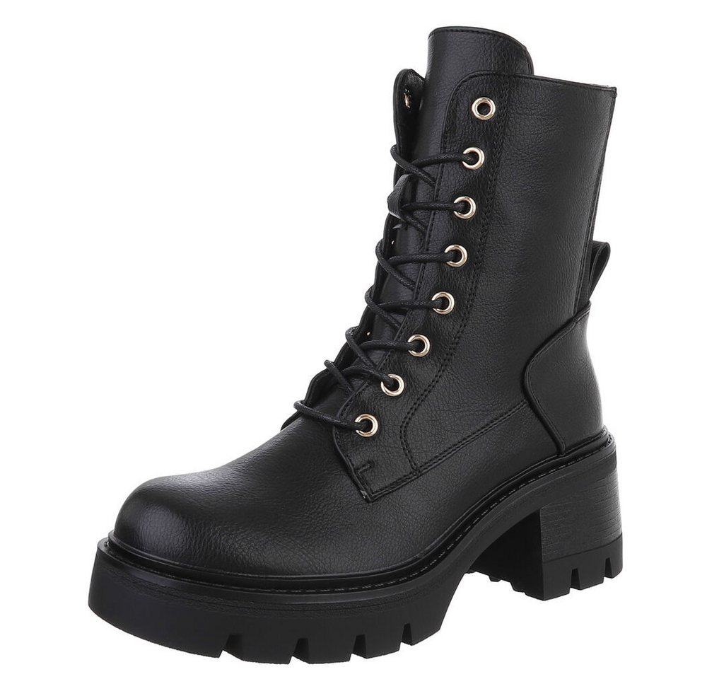 Ital-Design Robuste Stiefelette mit Schnürung für Damen – Herbst-Trend Schnürstiefelette (90152945) Blockabsatz Stiefeletten in Schwarz von Ital-Design