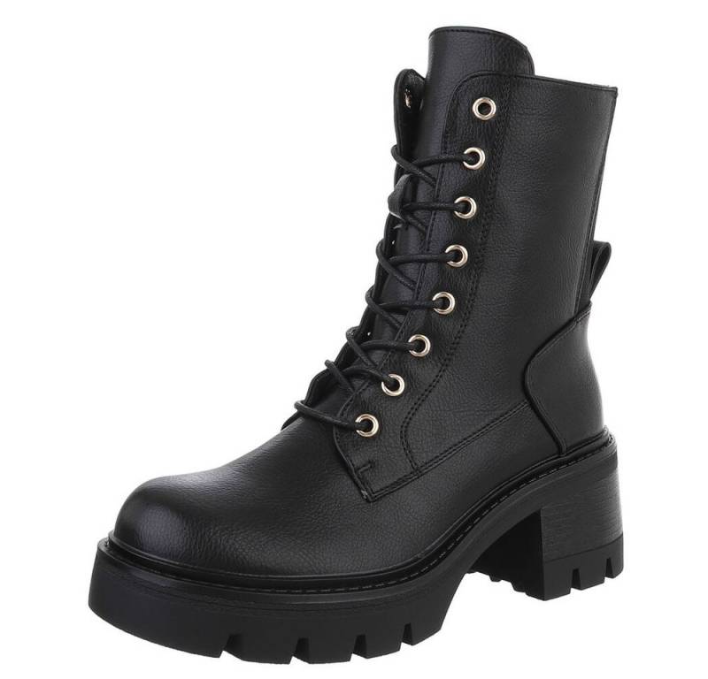 Ital-Design Robuste Stiefelette mit Schnürung für Damen – Herbst-Trend Schnürstiefelette (90152945) Blockabsatz Stiefeletten in Schwarz von Ital-Design