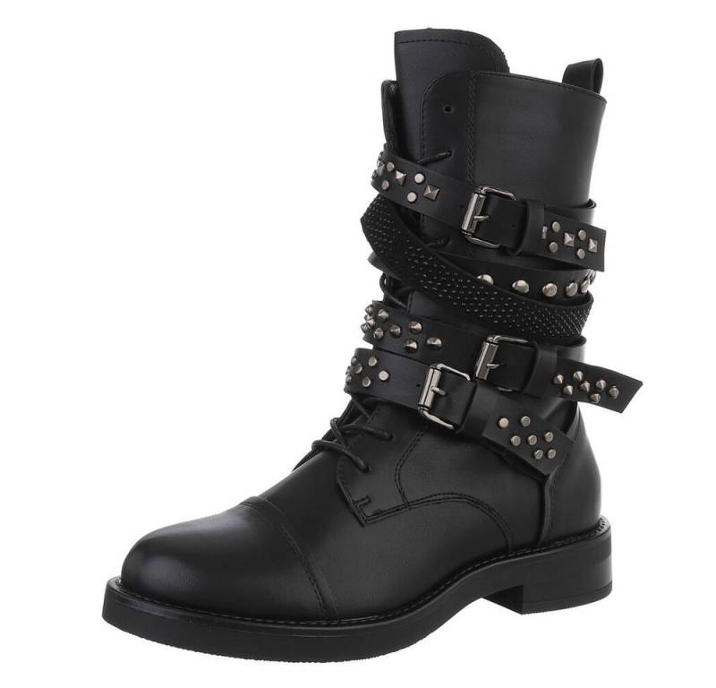 Ital-Design Rockige Boots mit Schnallen und Nieten für Damen Stiefelette (90153074) Blockabsatz Schnürstiefeletten in Schwarz von Ital-Design