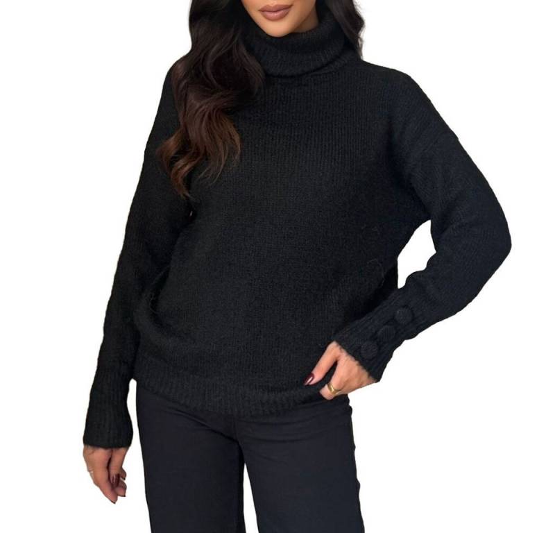 Ital-Design Rollkragenpullover Damen Rollkragenpullover aus weichem Material für Herbst (90763952) Stretch Strickpullover in Schwarz von Ital-Design