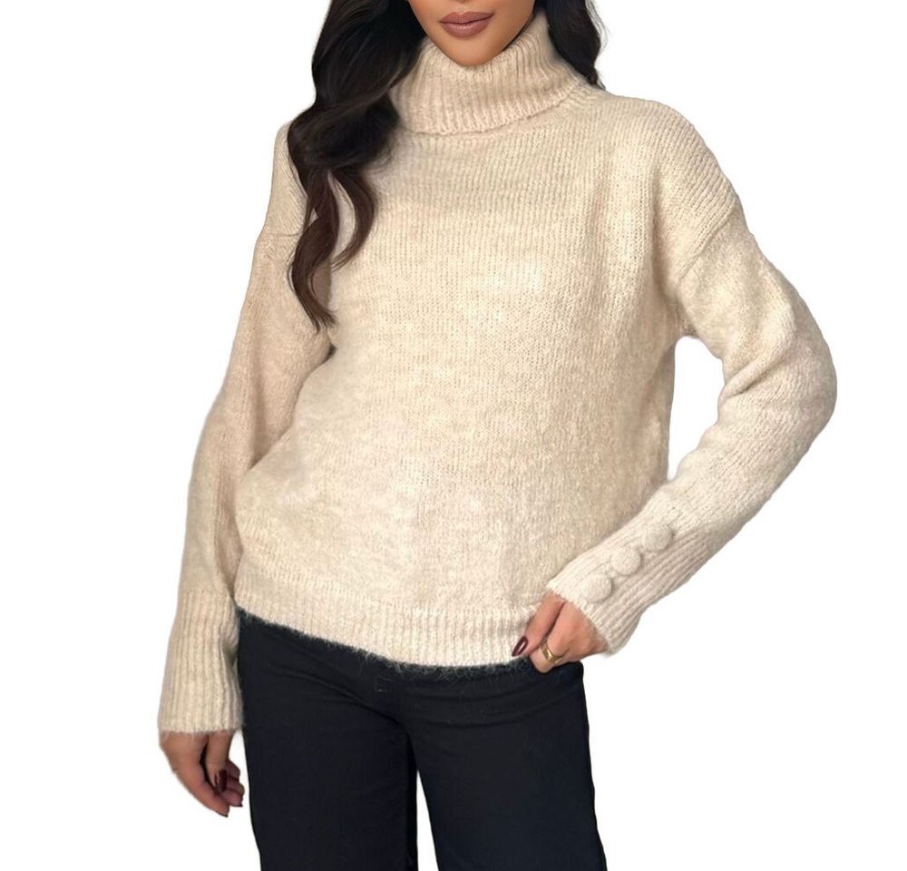 Ital-Design Rollkragenpullover Damen Rollkragenpullover aus weichem Material für Herbst (90763953) Stretch Strickpullover in Beige von Ital-Design