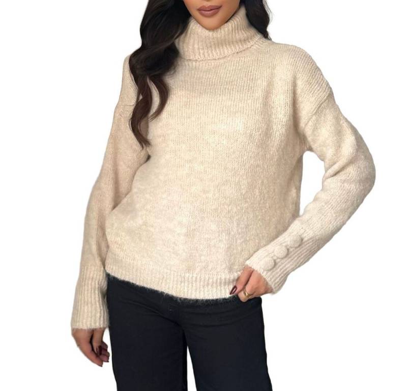 Ital-Design Rollkragenpullover Damen Rollkragenpullover aus weichem Material für Herbst (90763953) Stretch Strickpullover in Beige von Ital-Design