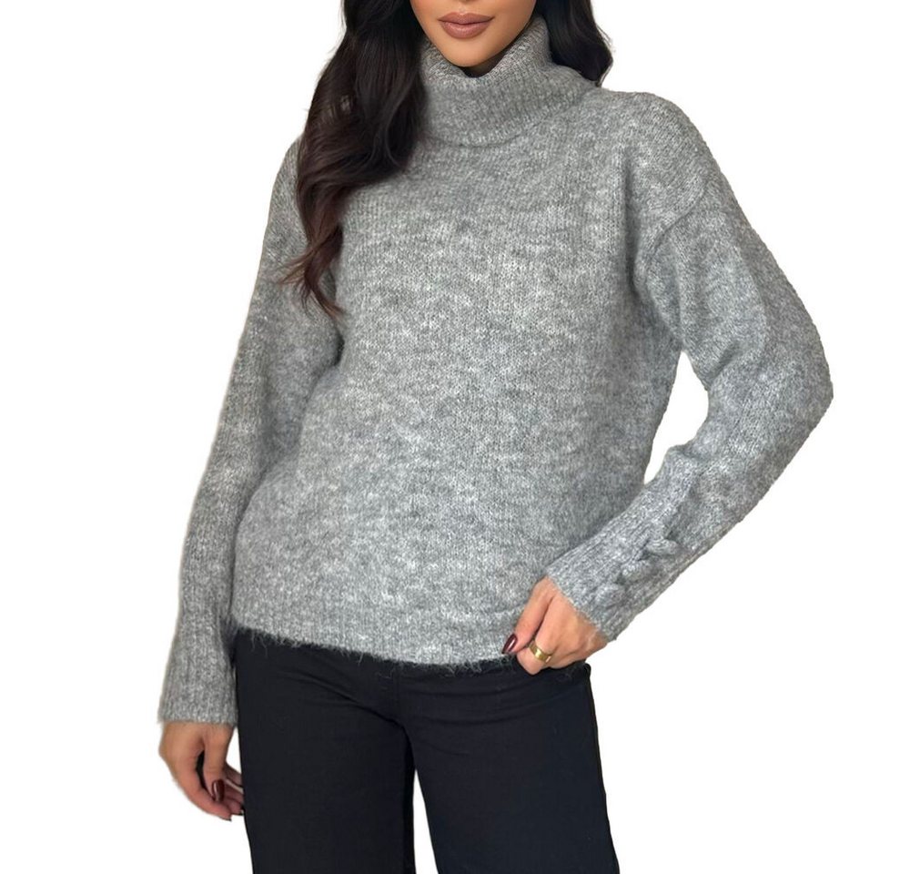 Ital-Design Rollkragenpullover Damen Rollkragenpullover aus weichem Material für Herbst (90763954) Stretch Strickpullover in Hellgrau von Ital-Design
