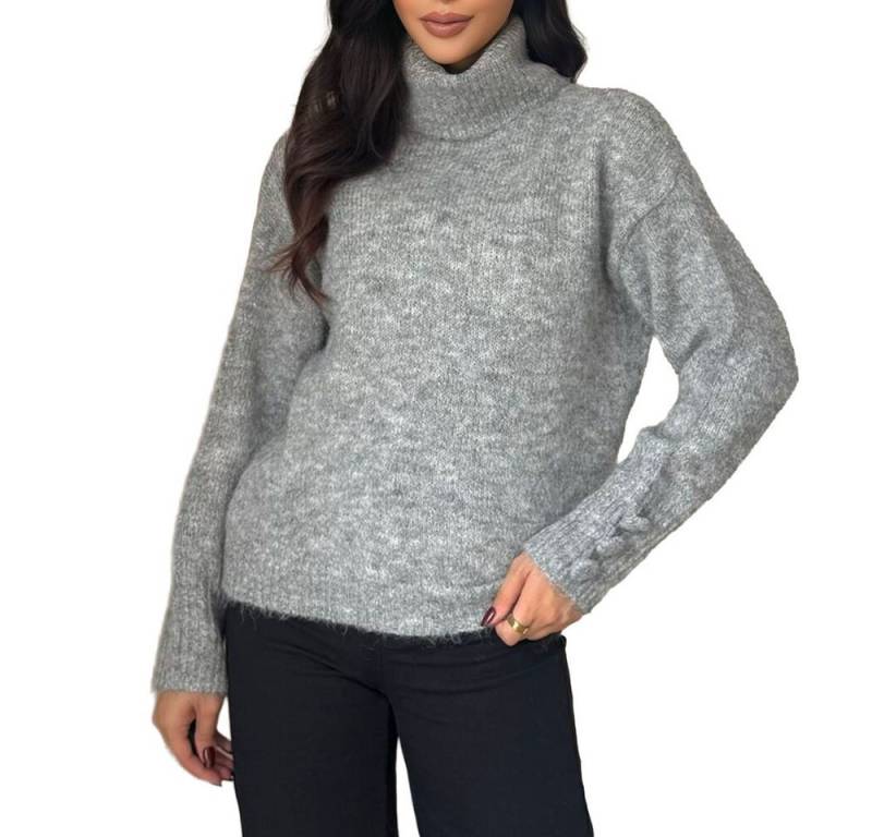 Ital-Design Rollkragenpullover Damen Rollkragenpullover aus weichem Material für Herbst (90763954) Stretch Strickpullover in Hellgrau von Ital-Design