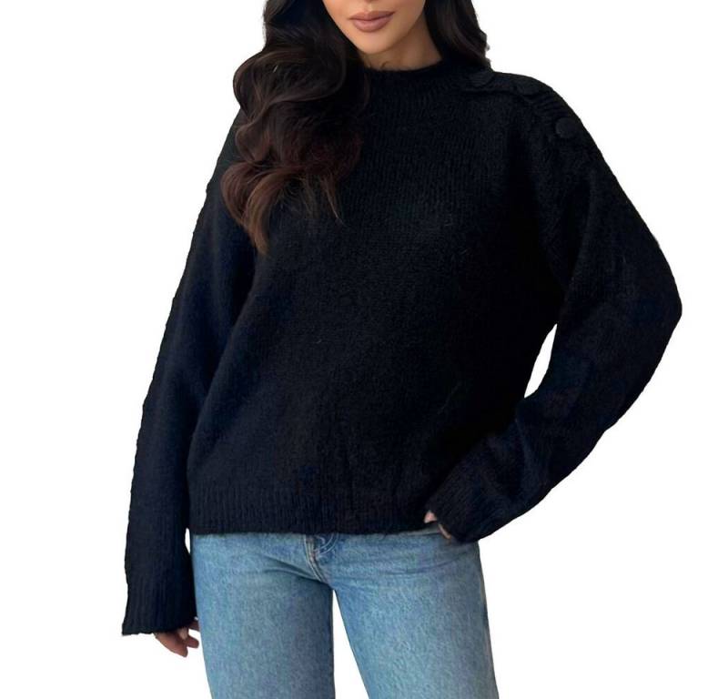 Ital-Design Rundhalspullover Stylischer Damenpullover mit Knopfdetails für Herbst/Winter (90763958) Stretch Strickpullover in Dunkelblau von Ital-Design