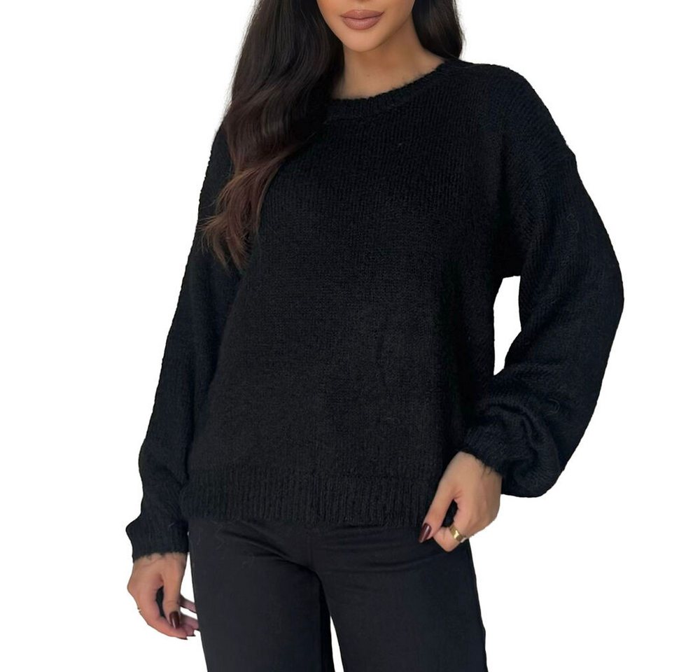 Ital-Design Rundhalspullover Stylischer Pullover mit weitem Ärmel für Damen, grau (90763959) Stretch Strickpullover in Schwarz von Ital-Design