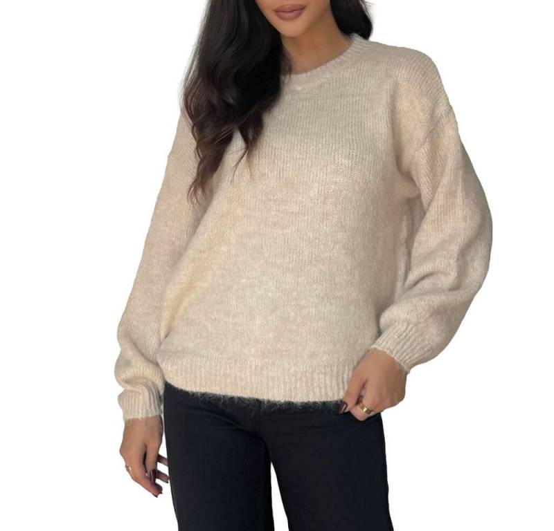 Ital-Design Rundhalspullover Stylischer Pullover mit weitem Ärmel für Damen, grau (90763960) Stretch Strickpullover in Beige von Ital-Design