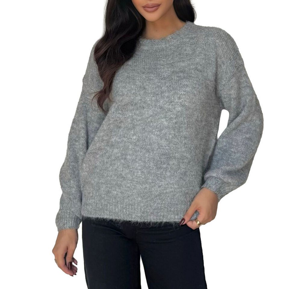 Ital-Design Rundhalspullover Stylischer Pullover mit weitem Ärmel für Damen, grau (90763961) Stretch Strickpullover in Hellgrau von Ital-Design
