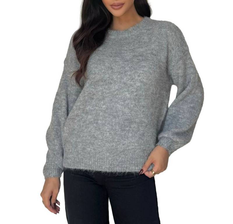 Ital-Design Rundhalspullover Stylischer Pullover mit weitem Ärmel für Damen, grau (90763961) Stretch Strickpullover in Hellgrau von Ital-Design