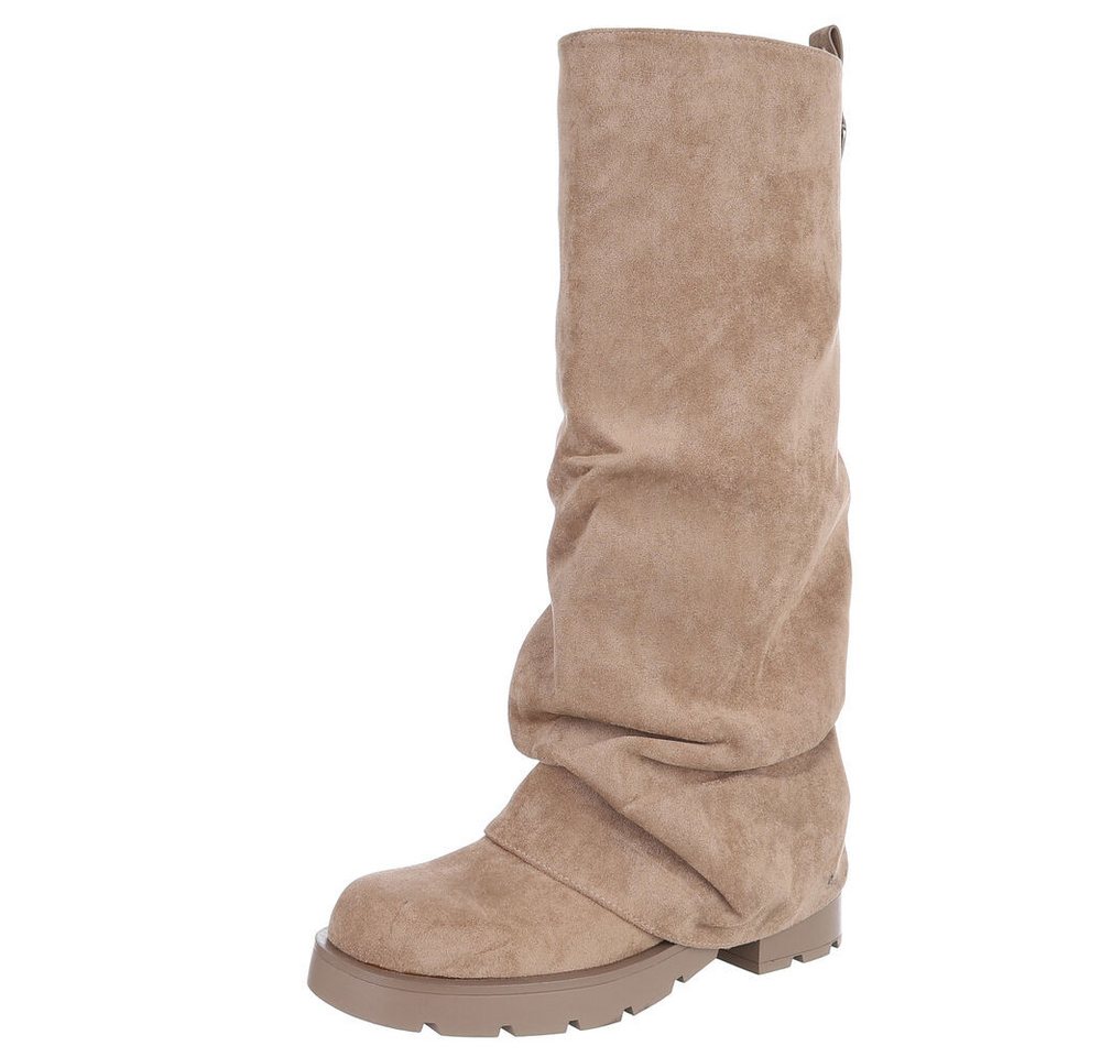 Ital-Design Schlupfstiefel mit Faltenoptik für Damen, Alltag & Freizeit Westernstiefel (90457846) Blockabsatz Flache Stiefel in Hellbraun von Ital-Design