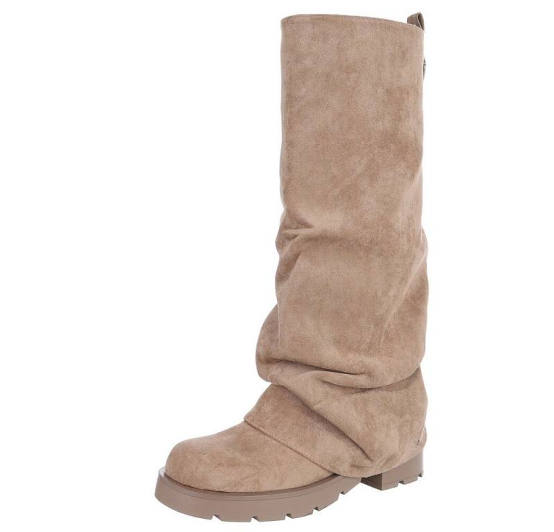 Ital-Design Schlupfstiefel mit Faltenoptik für Damen, Alltag & Freizeit Westernstiefel (90457846) Blockabsatz Flache Stiefel in Hellbraun von Ital-Design