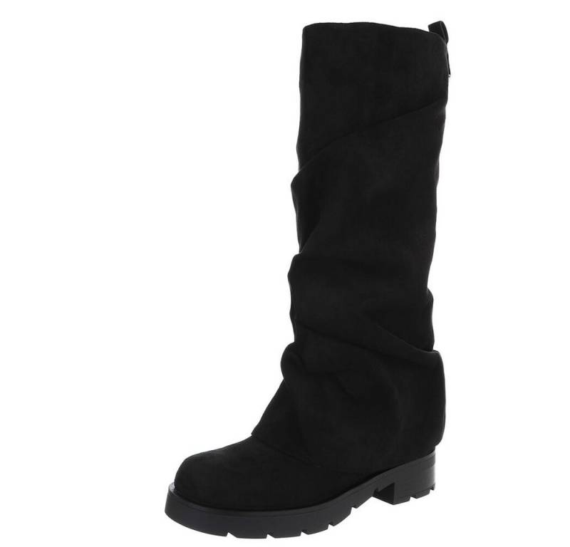Ital-Design Schlupfstiefel mit Faltenoptik für Damen, Alltag & Freizeit Westernstiefel (90457853) Blockabsatz Flache Stiefel in Schwarz von Ital-Design