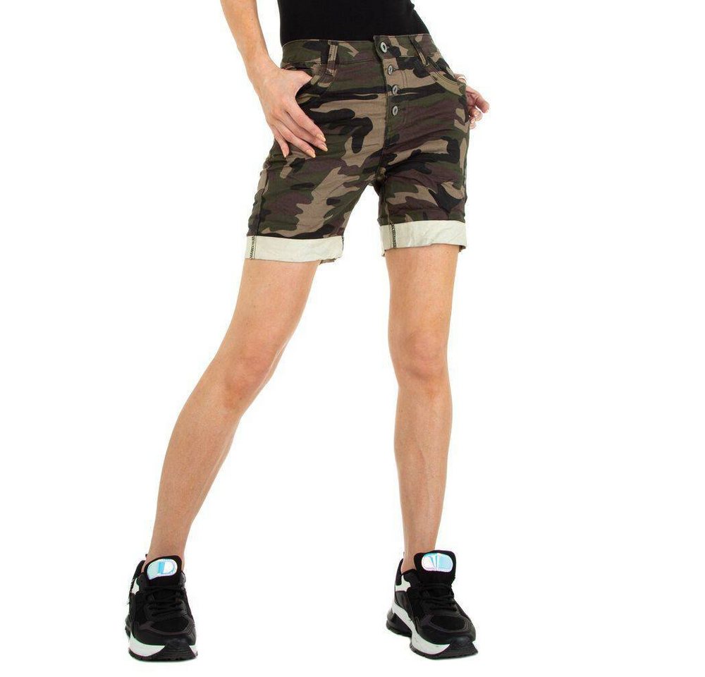 Ital-Design Shorts Damen Freizeit Camouflage Stretch Shorts in Grün von Ital-Design