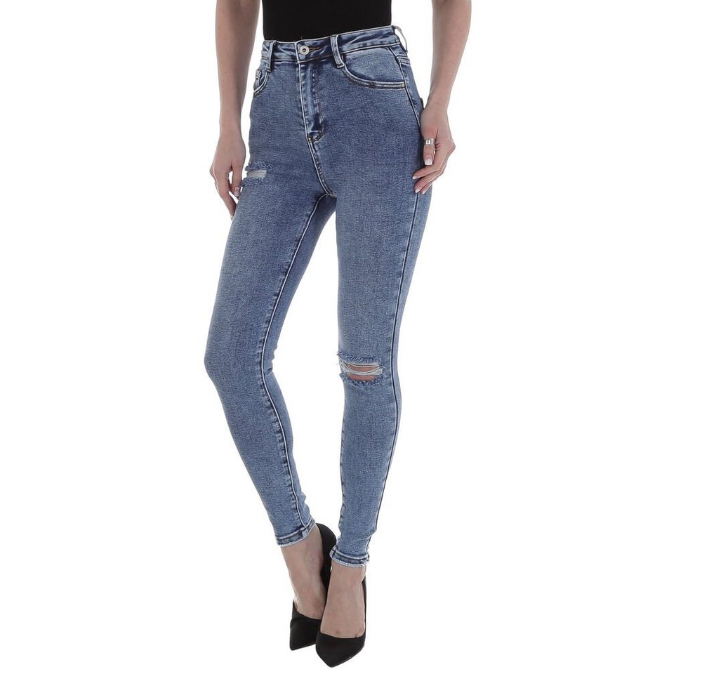 Ital-Design Skinny-fit-Jeans Damen Freizeit Destroyed-Look Stretch High Waist Jeans in Blau von Ital-Design