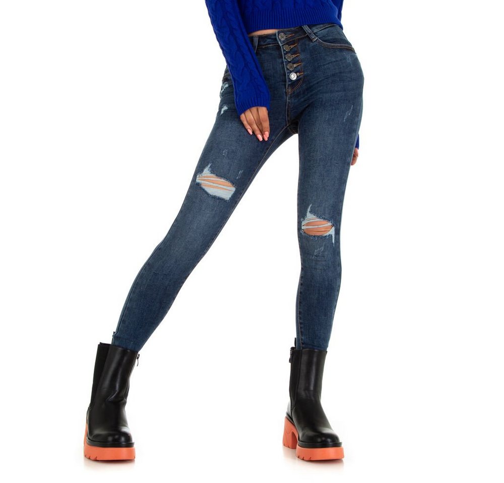 Ital-Design Skinny-fit-Jeans Damen Freizeit Destroyed-Look Stretch Skinny Jeans in Blau von Ital-Design