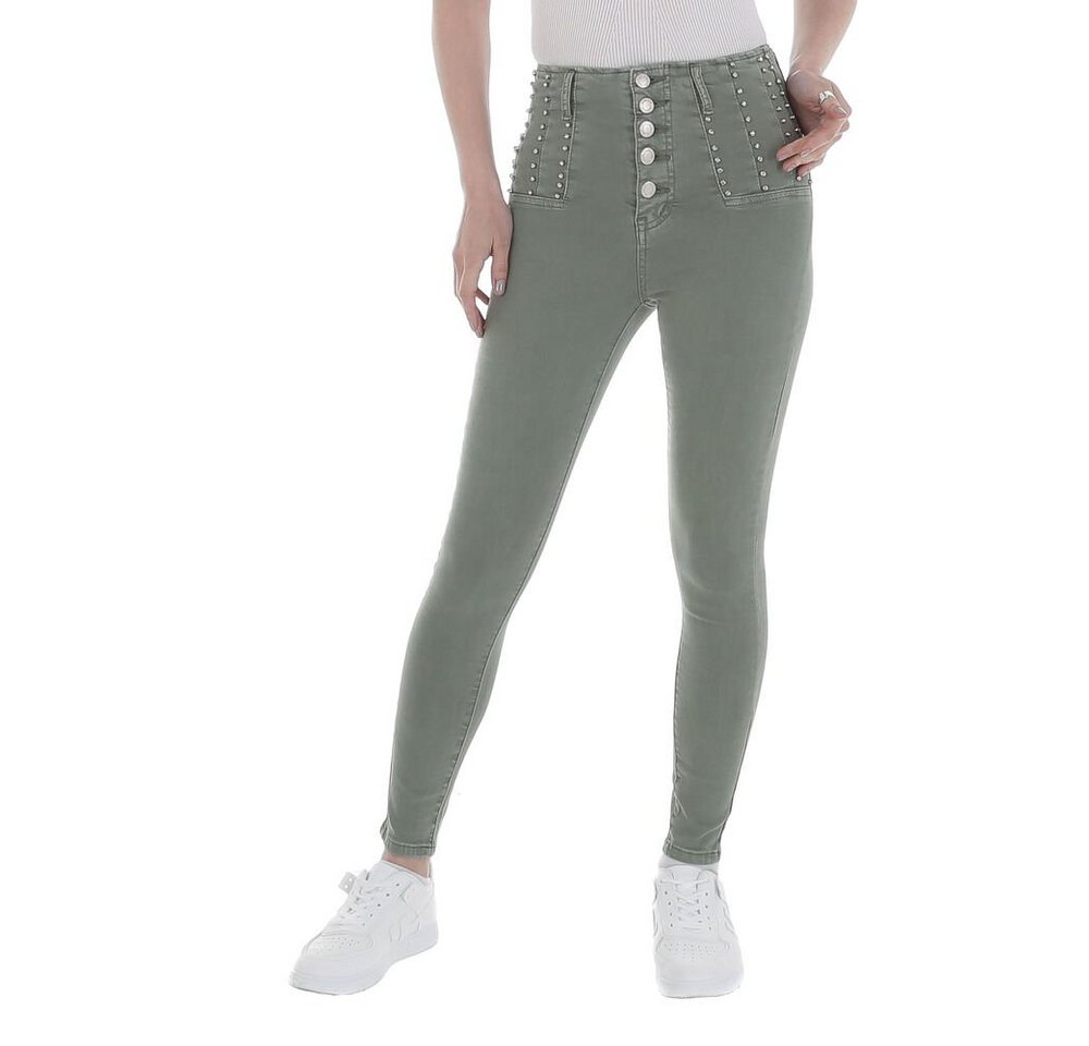 Ital-Design Skinny-fit-Jeans Damen Freizeit Strass Stretch High Waist Jeans in Grün von Ital-Design
