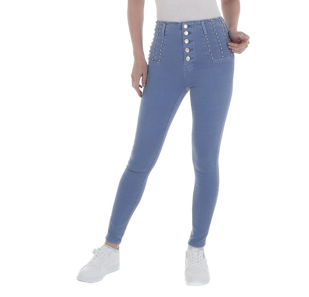 Ital-Design Skinny-fit-Jeans Damen Freizeit Strass Stretch High Waist Jeans in Hellblau von Ital-Design