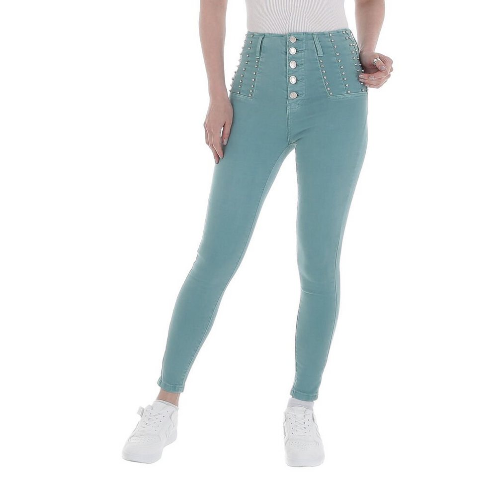 Ital-Design Skinny-fit-Jeans Damen Freizeit Strass Stretch High Waist Jeans in Türkis von Ital-Design