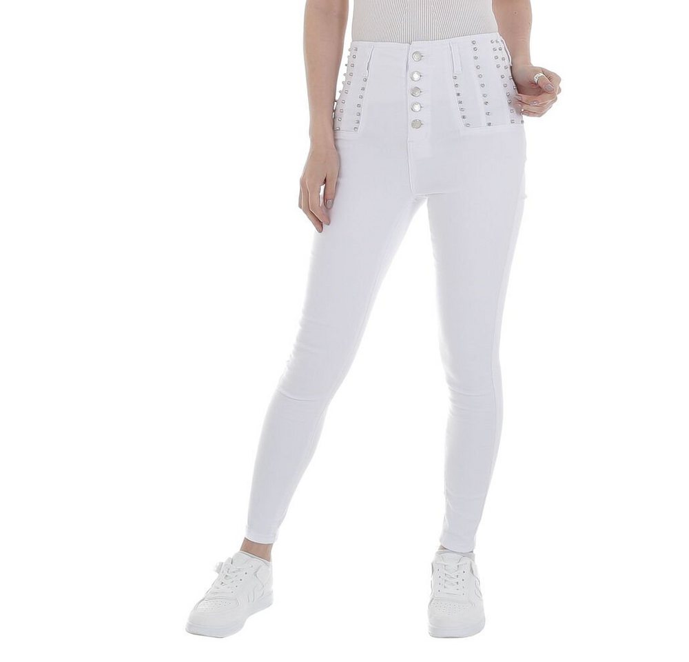 Ital-Design Skinny-fit-Jeans Damen Freizeit Strass Stretch High Waist Jeans in Weiß von Ital-Design