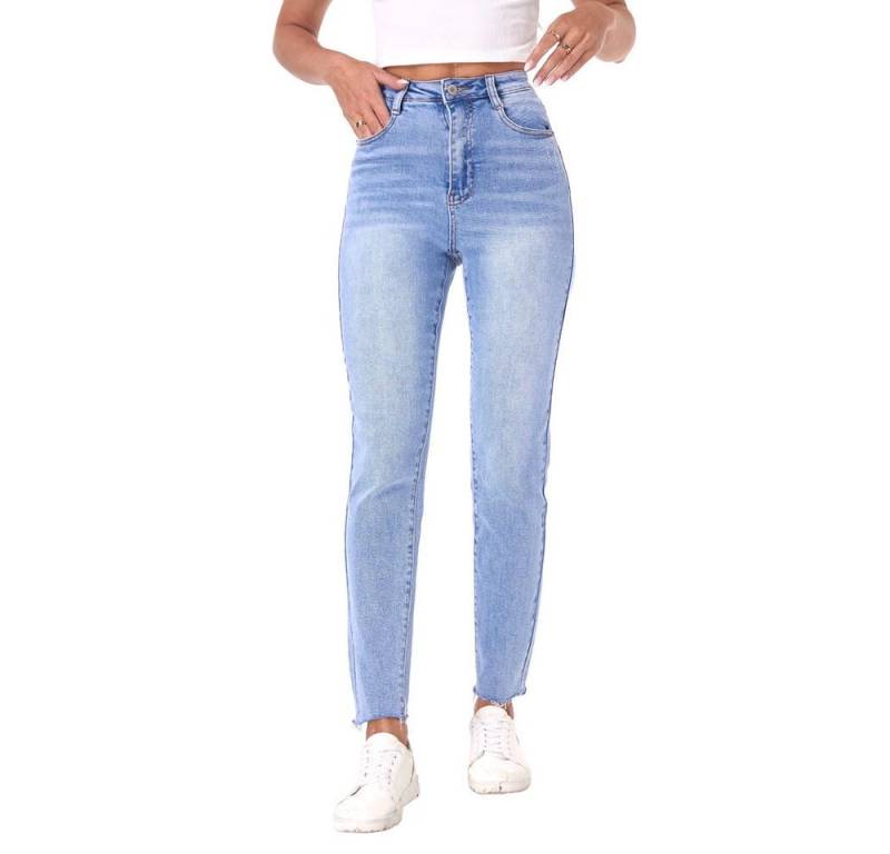 Ital-Design Skinny-fit-Jeans High-Waist Damen Jeans – Bequem & Modisch für Alltag (90552434) Destroyed-Look Stretch High Waist Jeans in Hellblau von Ital-Design