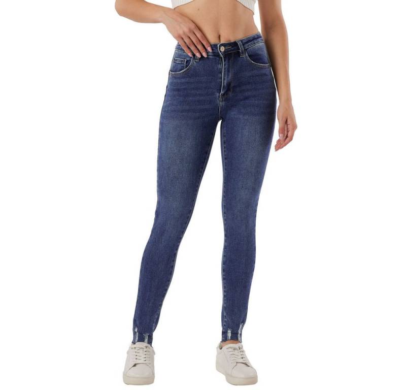Ital-Design Skinny-fit-Jeans High-Waist Damen Jeans mit modischen Details - Neueste Kollektion (90800237) Destroyed-Look Stretch High Waist Jeans in Blau von Ital-Design