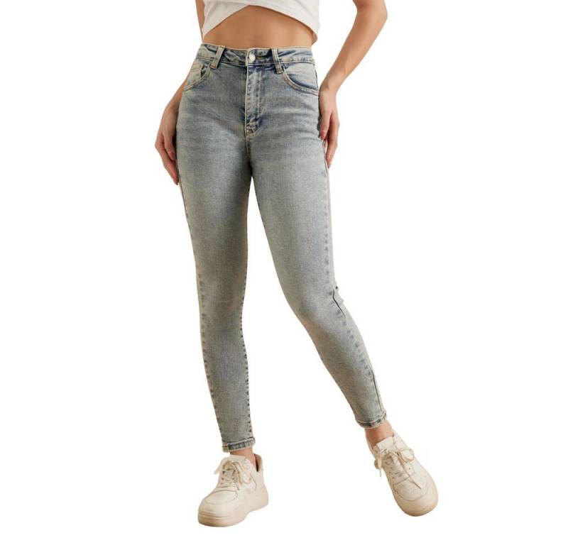 Ital-Design Skinny-fit-Jeans Hoch Taillierte Damen Jeans mit 5-Pocket-Details (90552407) Used-Look Stretch High Waist Jeans in Hellblau von Ital-Design
