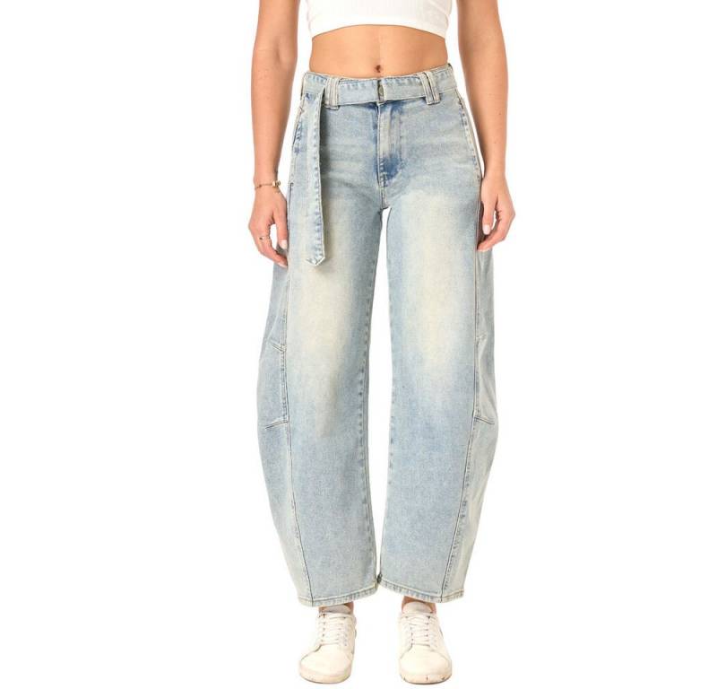 Ital-Design Slouchy Jeans Damen Freizeit (90635519) Used-Look Stretch High Waist Jeans in Hellblau von Ital-Design