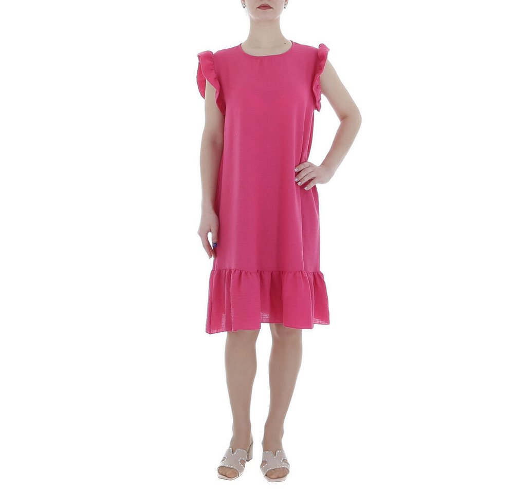 Ital-Design Sommerkleid Damen Freizeit (86164360) Rüschen Kreppoptik/gesmokt Minikleid in Pink von Ital-Design