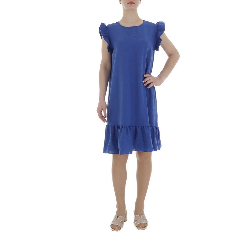 Ital-Design Sommerkleid Damen Freizeit (86164362) Rüschen Kreppoptik/gesmokt Minikleid in Blau von Ital-Design