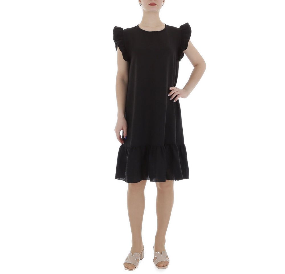 Ital-Design Sommerkleid Damen Freizeit (86164364) Rüschen Kreppoptik/gesmokt Minikleid in Schwarz von Ital-Design