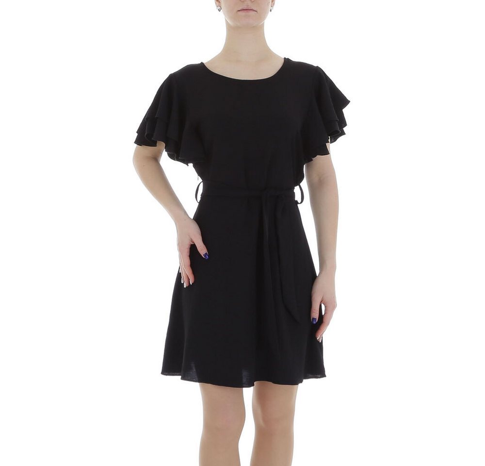 Ital-Design Sommerkleid Damen Freizeit (86164387) Kreppoptik/gesmokt Minikleid in Schwarz von Ital-Design