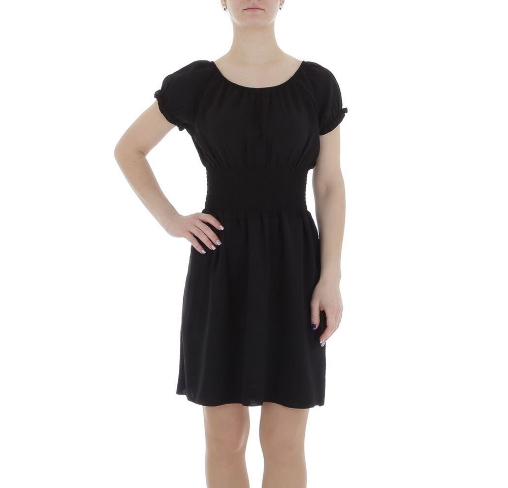 Ital-Design Sommerkleid Damen Freizeit (86164467) Kreppoptik/gesmokt Minikleid in Schwarz von Ital-Design