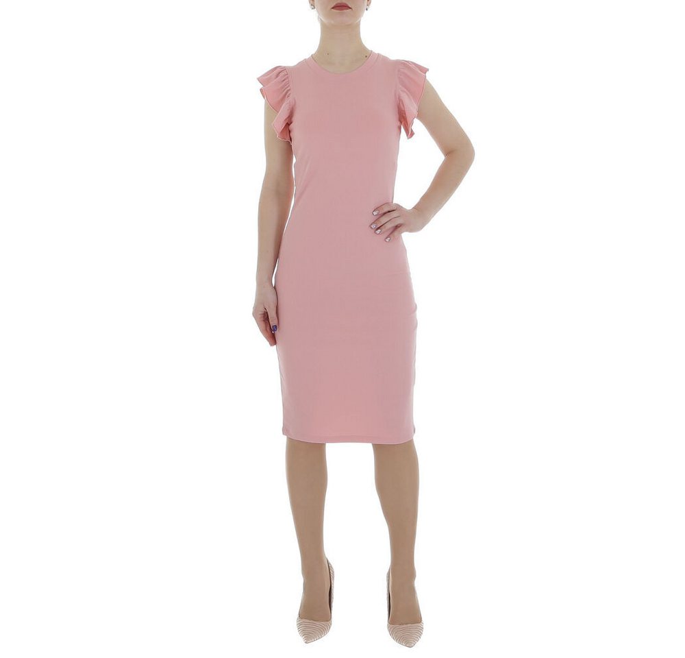 Ital-Design Sommerkleid Damen Freizeit (86164473) Rüschen Stretch Rippstrickoptik Minikleid in Pink von Ital-Design