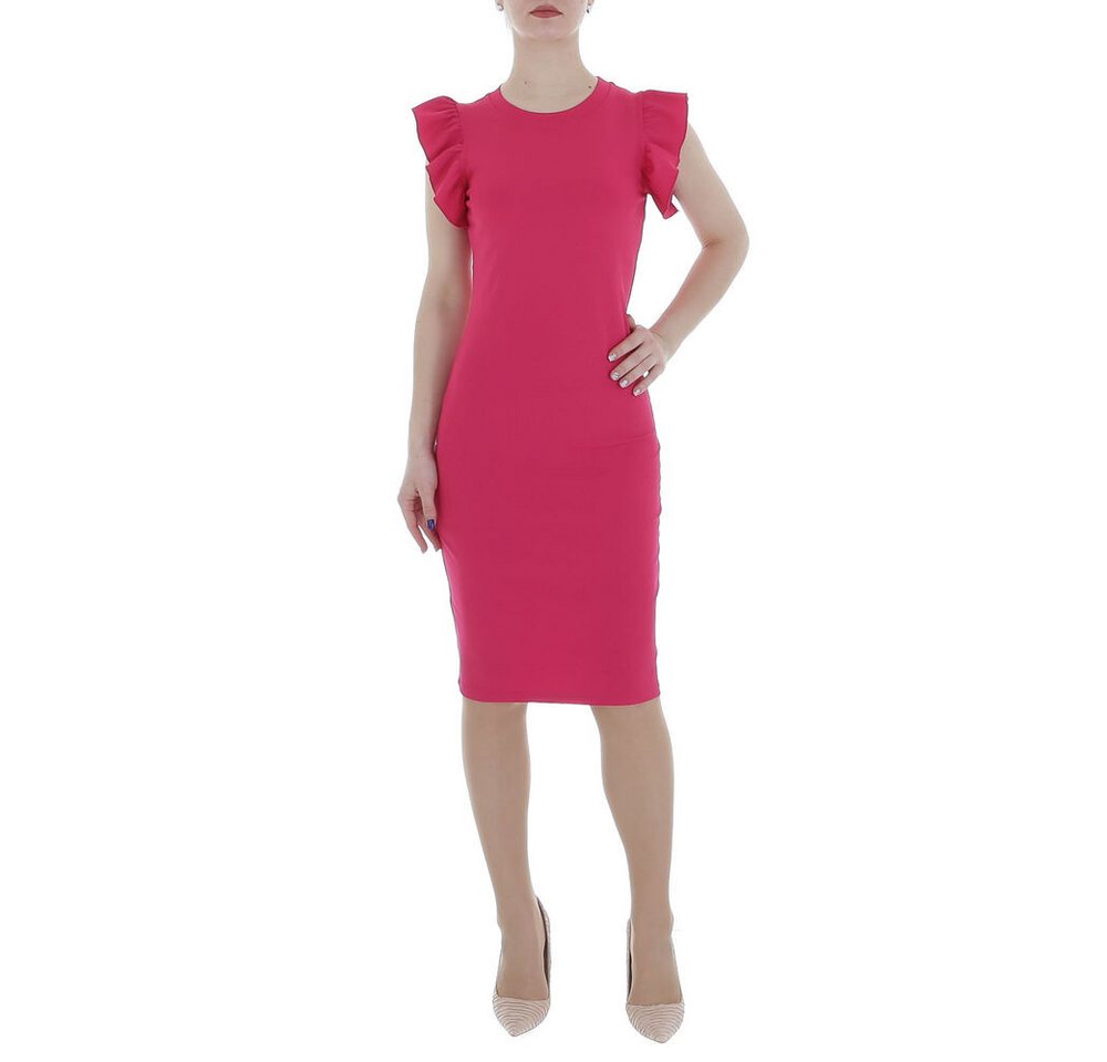 Ital-Design Sommerkleid Damen Freizeit (86164477) Rüschen Stretch Rippstrickoptik Minikleid in Pink von Ital-Design