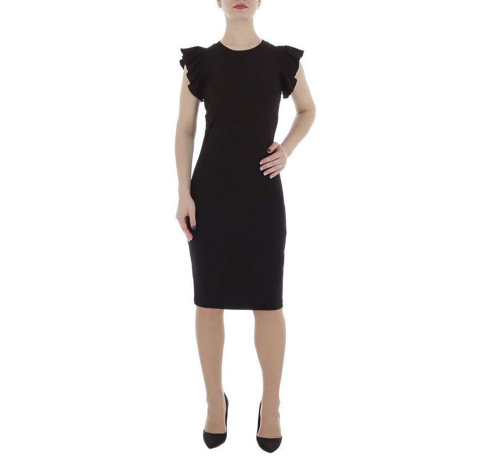 Ital-Design Sommerkleid Damen Freizeit (86164479) Rüschen Stretch Rippstrickoptik Minikleid in Schwarz von Ital-Design