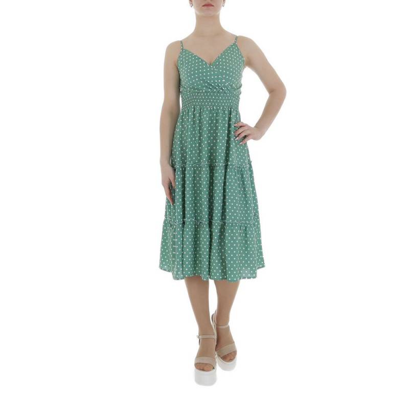 Ital-Design Sommerkleid Damen Freizeit Stufenkleid (85941342) Volants Gepunktet Sommerkleid in Grün von Ital-Design