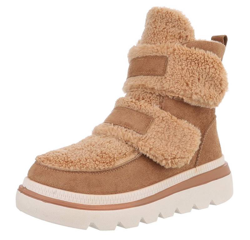 Ital-Design Sportliche Stiefelette mit Klettverschluss für Freizeit Plateaustiefelette (90458073) Keilabsatz/Wedge Stiefeletten in Camel von Ital-Design